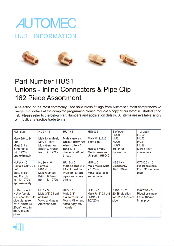 Brass Union & Clip Assortments