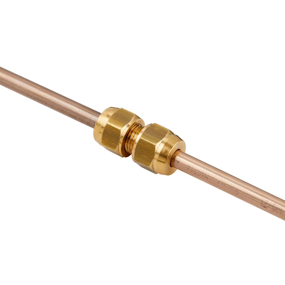 Brass Connector for plain pipes comprising 2 x females, 2 x olives and 1 x threaded connector